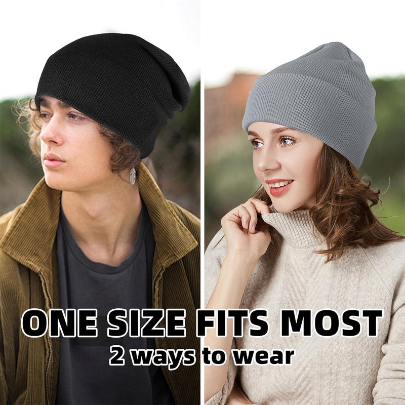 lucdnc Beanies for Men Women 2 Pack Fall Winter Men's Hats Unisex Warm Knit Skullies Beanies Soft Ski Caps - Image 3